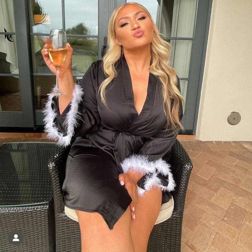 Black silk robe with wrap around tie
